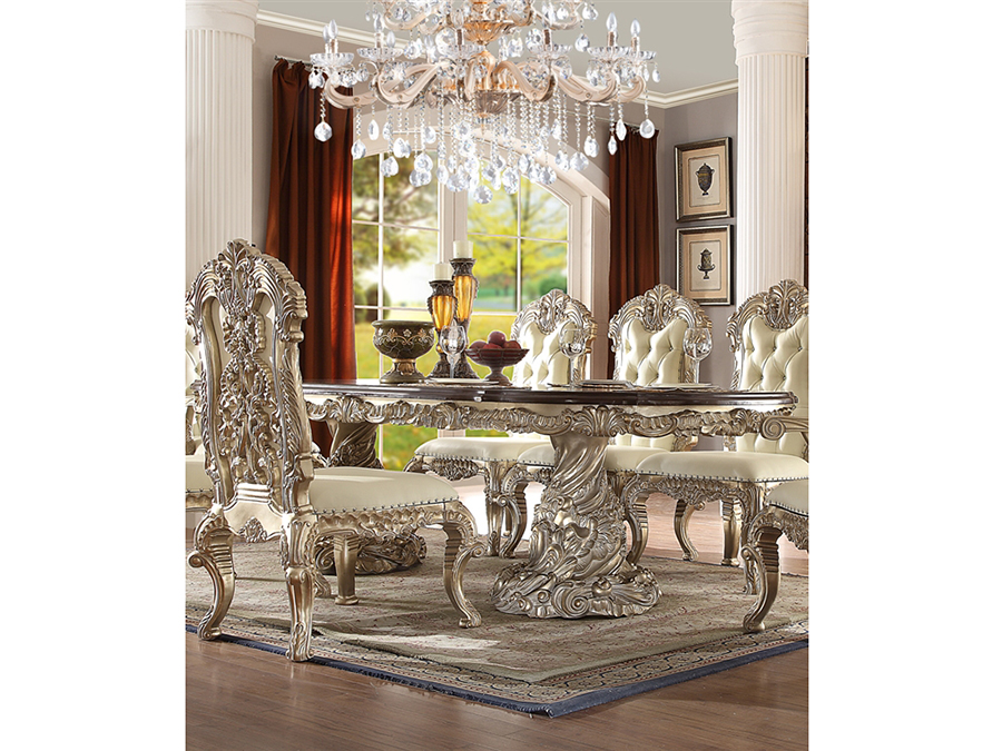 silver and white dining table